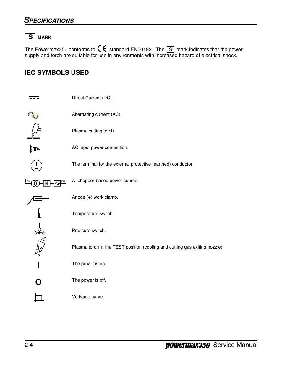 Iec symbols used, S mark | Hypertherm Powermax350 Service Manual User Manual | Page 24 / 53