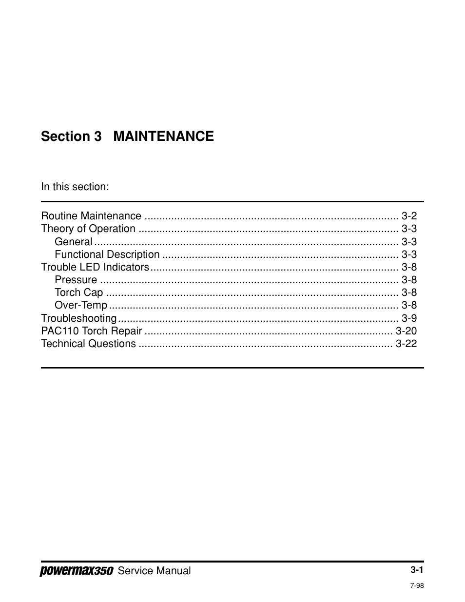 Maintenance, Section 3 | Hypertherm Powermax350 Service Manual User Manual | Page 25 / 53