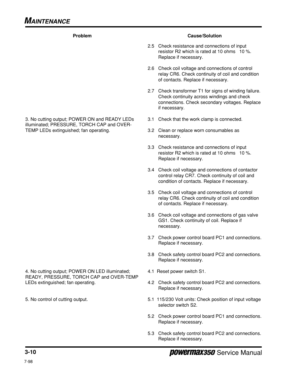 Service manual, Aintenance | Hypertherm Powermax350 Service Manual User Manual | Page 34 / 53