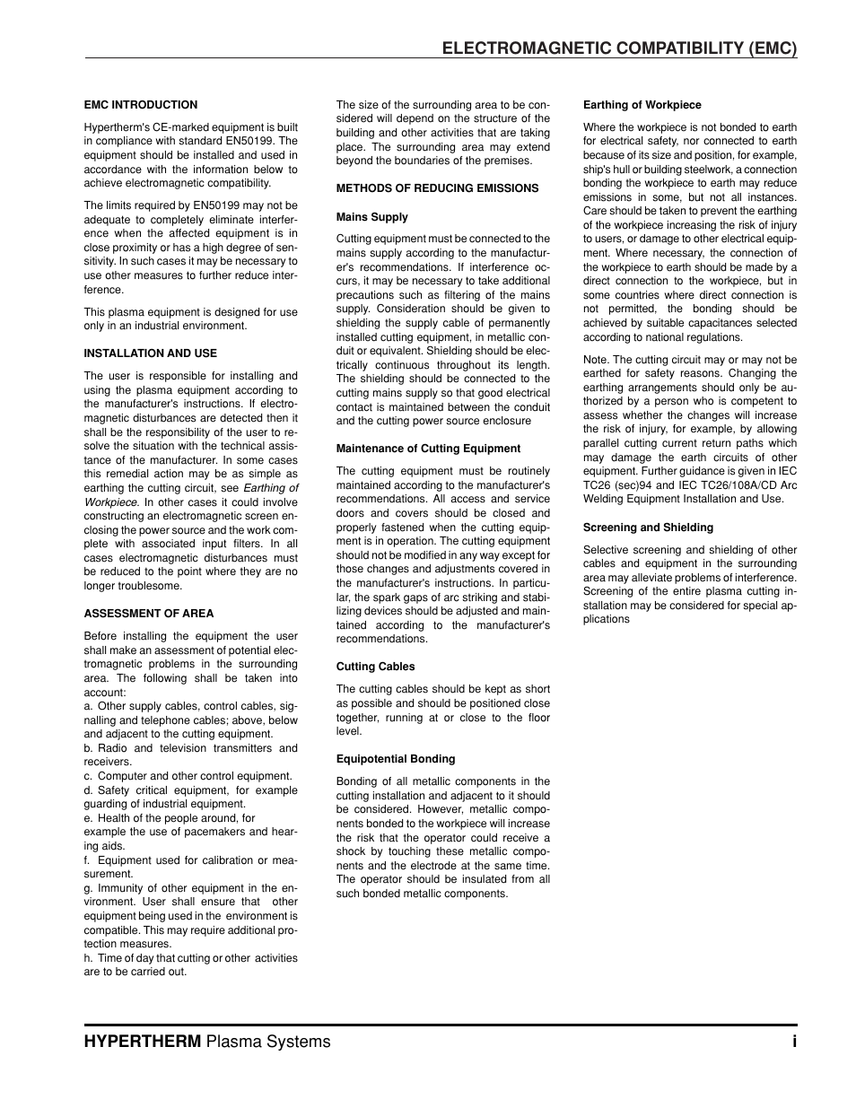 Electromagnetic compatibility (emc), Hypertherm plasma systems i | Hypertherm Powermax350 Service Manual User Manual | Page 4 / 53