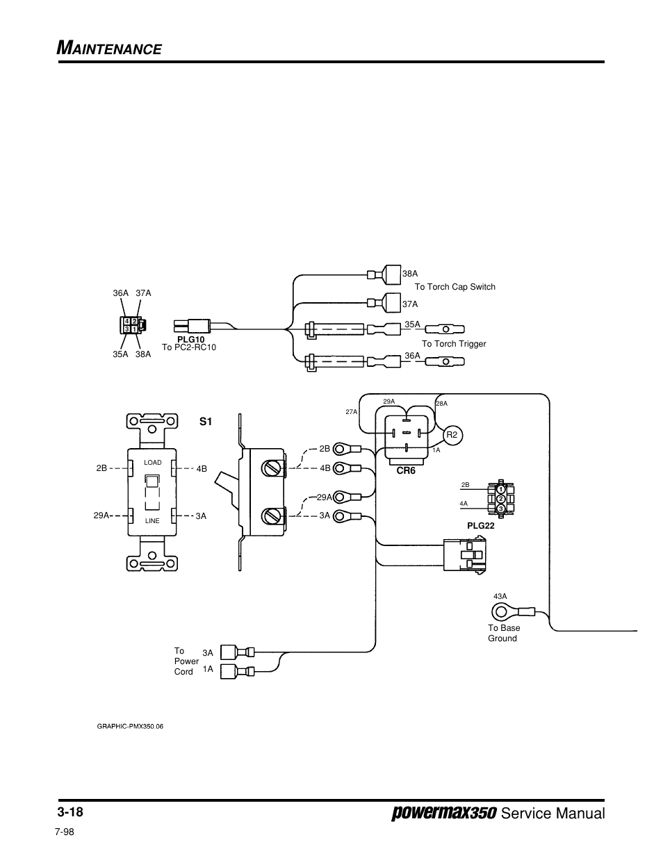 Wiring harness diagram, 200 volt, Service manual, Aintenance | Hypertherm Powermax350 Service Manual User Manual | Page 42 / 53