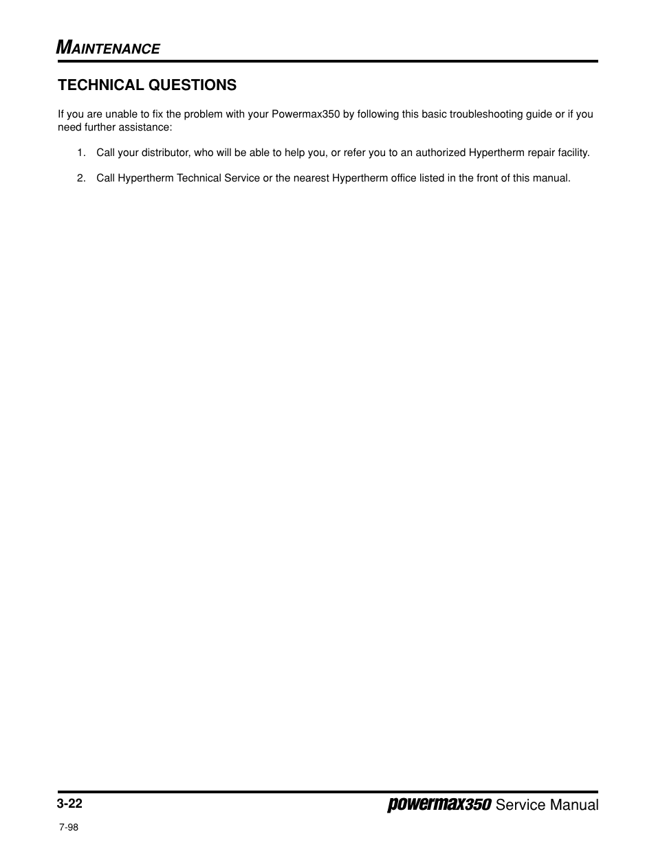 Technical questions | Hypertherm Powermax350 Service Manual User Manual | Page 46 / 53