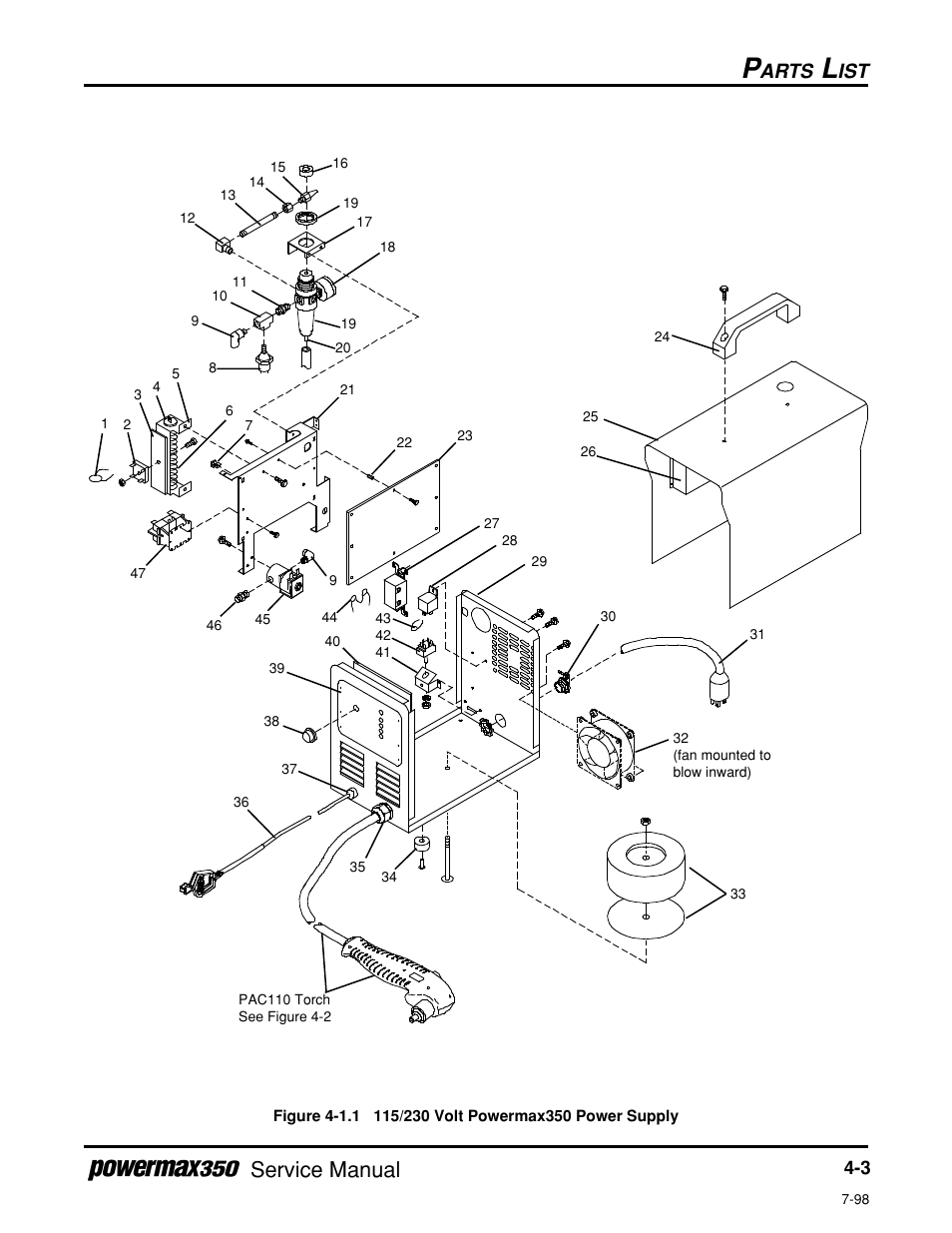 115/230 volt power supply, Figure 4-1.1, 115/230 volt powermax350 power supply | Service manual, Arts | Hypertherm Powermax350 Service Manual User Manual | Page 49 / 53