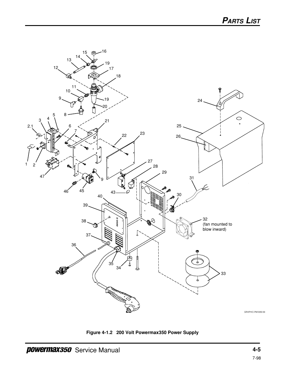 200 volt power supply, Figure 4-1.2, 200 volt powermax350 power supply | Service manual, Arts | Hypertherm Powermax350 Service Manual User Manual | Page 51 / 53