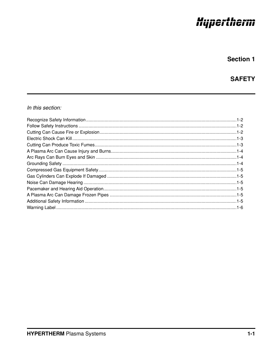 Safety, Section 1, About notes, cautions & warnings | Hypertherm Powermax350 Service Manual User Manual | Page 9 / 53