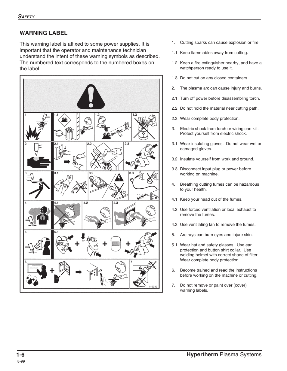 6 hypertherm plasma systems, Warning label | Hypertherm Powermax600 Service Manua User Manual | Page 14 / 89