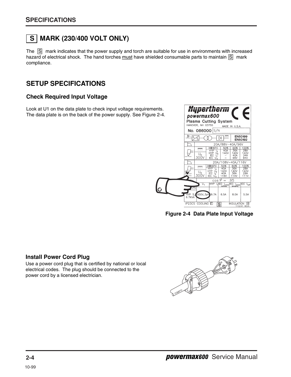 Powermax, Service manual s, Setup specifications | Hypertherm Powermax600 Service Manua User Manual | Page 24 / 89