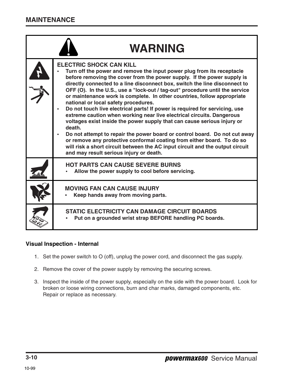 Warning, Powermax | Hypertherm Powermax600 Service Manua User Manual | Page 36 / 89