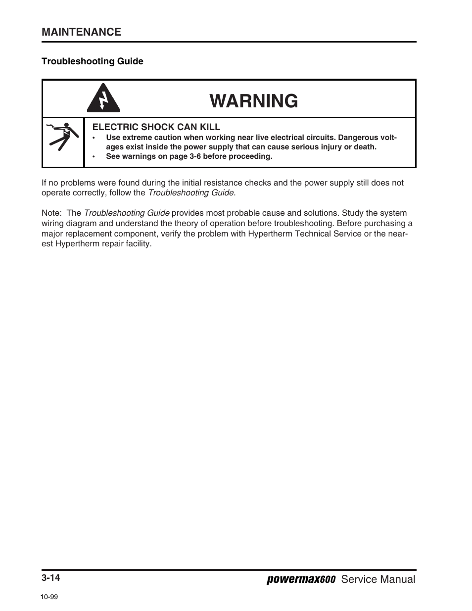 Warning, Powermax | Hypertherm Powermax600 Service Manua User Manual | Page 40 / 89