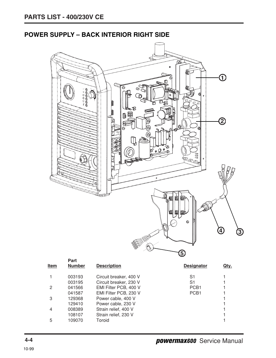 Powermax, Service manual, Power supply – back interior right side | Hypertherm Powermax600 Service Manua User Manual | Page 62 / 89