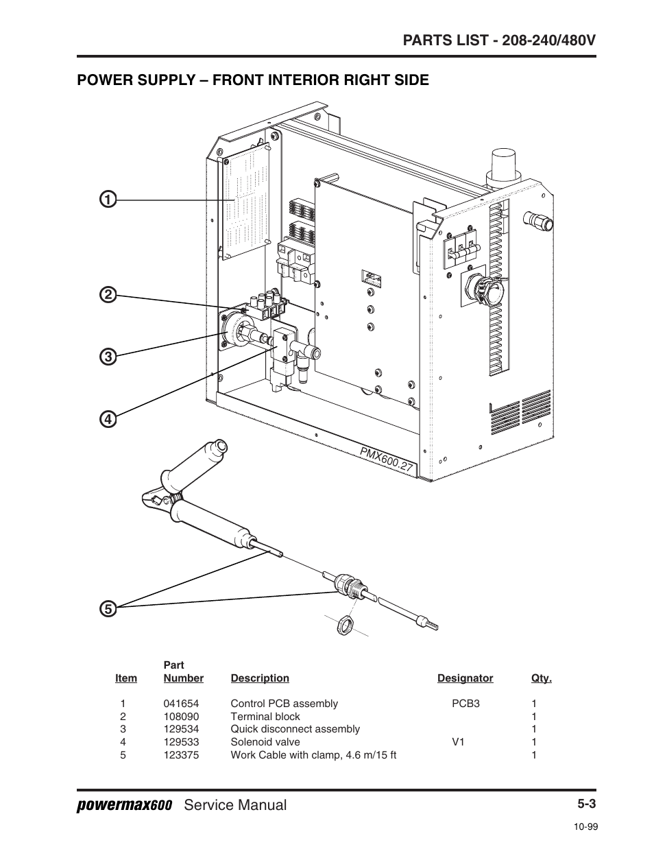 Powermax, Power supply – front interior right side | Hypertherm Powermax600 Service Manua User Manual | Page 69 / 89