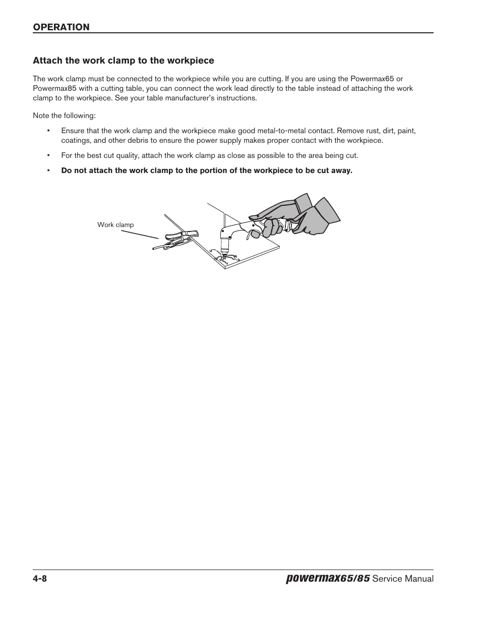 Attach the work clamp to the workpiece, Attach the work clamp to the workpiece -8, Powermax | Hypertherm Powermax65 Service Manual Rev.1 User Manual | Page 110 / 248