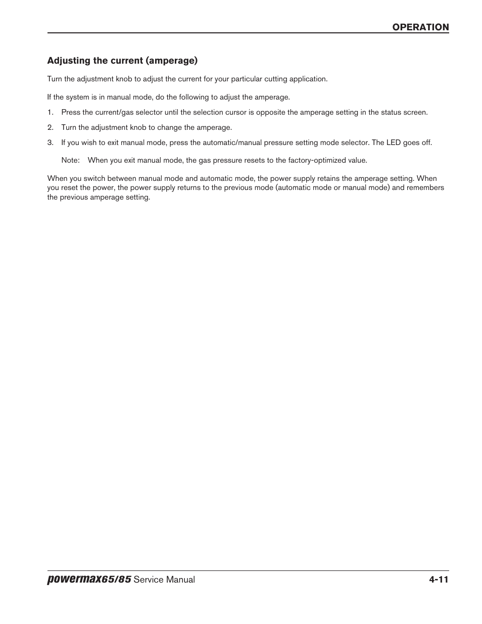Adjusting the current (amperage), Adjusting the current (amperage) -11, Powermax | Hypertherm Powermax65 Service Manual Rev.1 User Manual | Page 113 / 248