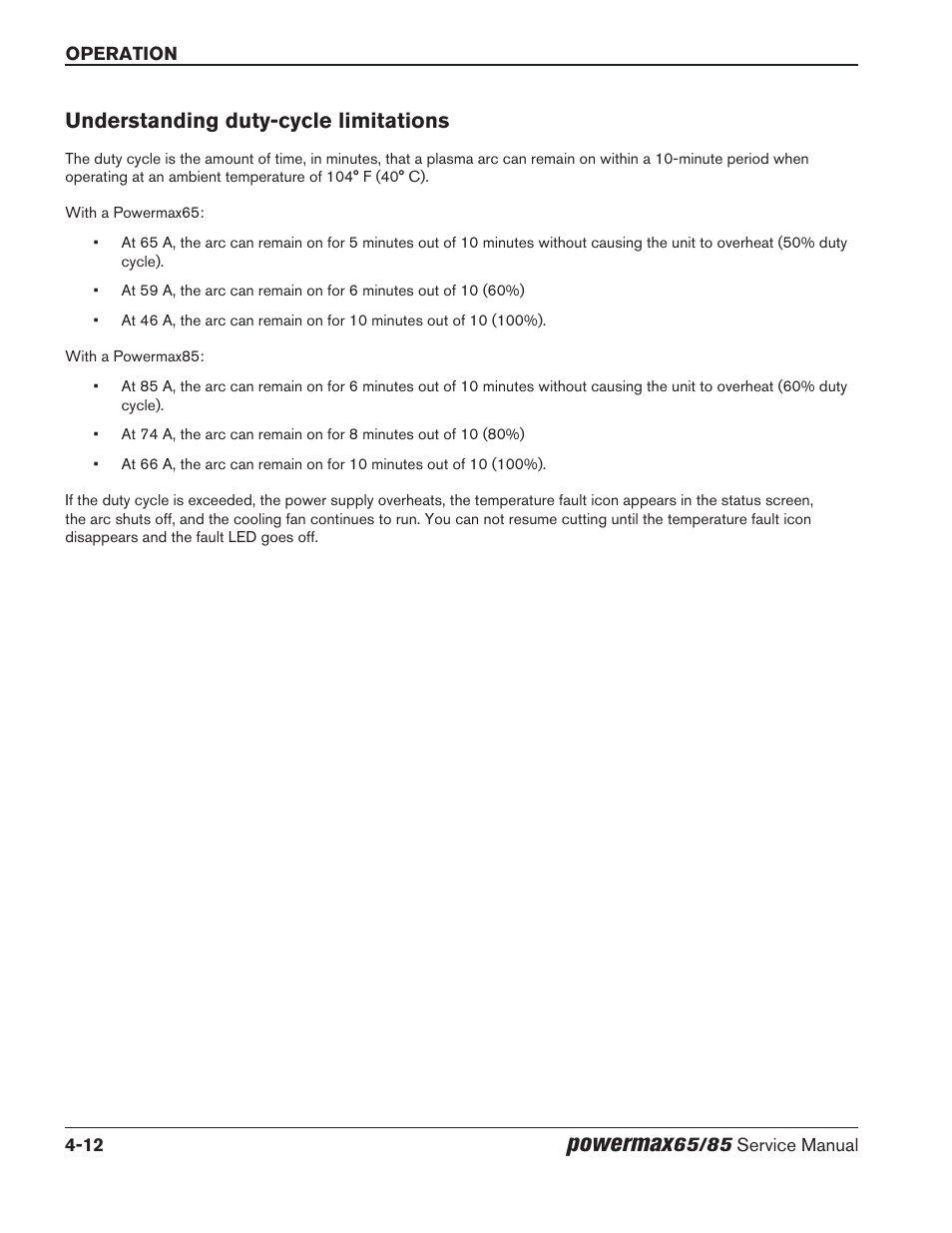 Understanding duty-cycle limitations, Understanding duty-cycle limitations -12, Powermax | Hypertherm Powermax65 Service Manual Rev.1 User Manual | Page 114 / 248