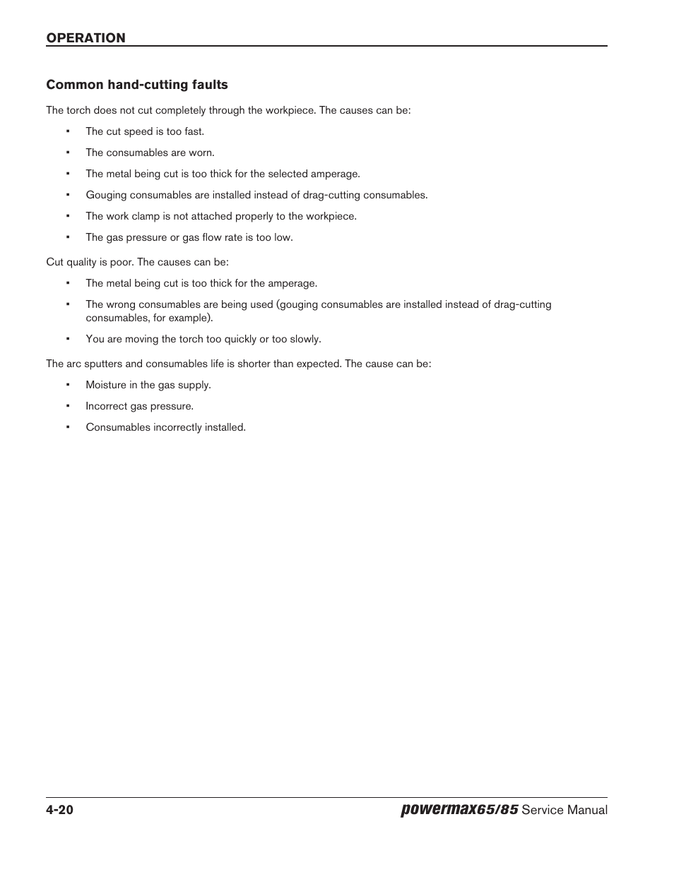 Common hand-cutting faults, Common hand-cutting faults -20, Powermax | Hypertherm Powermax65 Service Manual Rev.1 User Manual | Page 122 / 248