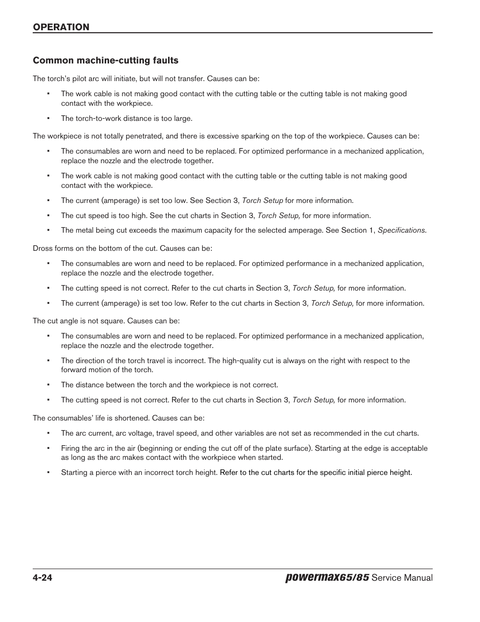 Common machine-cutting faults, Common machine-cutting faults -24, Powermax | Hypertherm Powermax65 Service Manual Rev.1 User Manual | Page 126 / 248