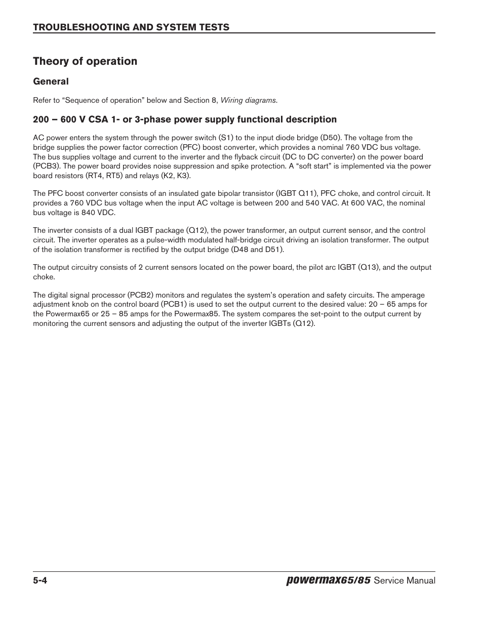 Theory of operation, General, Theory of operation -4 | Powermax | Hypertherm Powermax65 Service Manual Rev.1 User Manual | Page 130 / 248