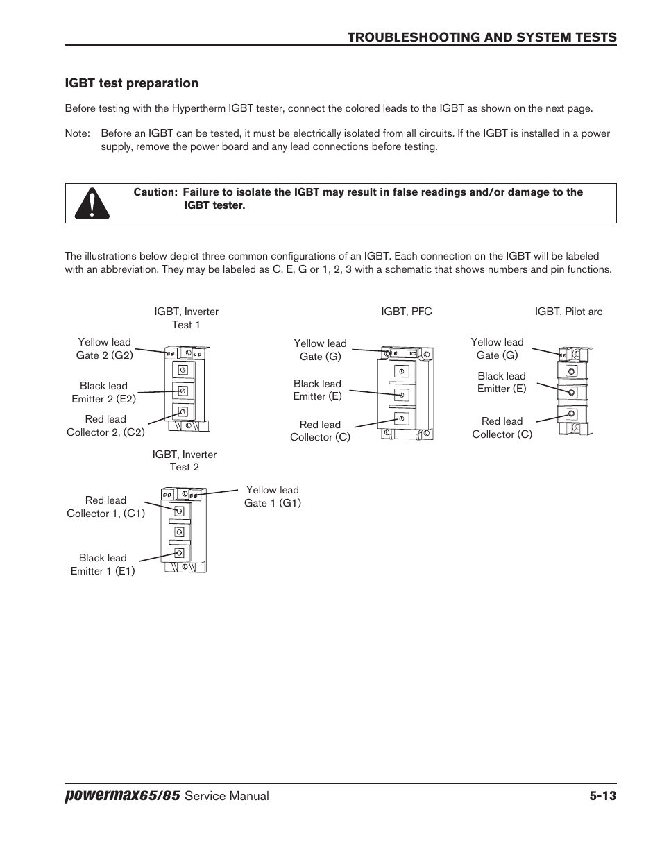 Igbt test preparation, Igbt test preparation -13, Powermax | Hypertherm Powermax65 Service Manual Rev.1 User Manual | Page 139 / 248