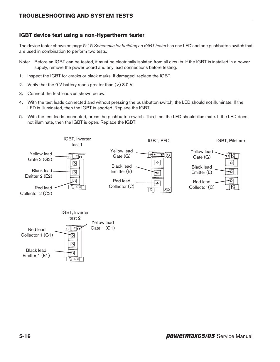 Igbt device test using a non-hypertherm tester, Igbt device test using a non-hypertherm tester -16, Powermax | Hypertherm Powermax65 Service Manual Rev.1 User Manual | Page 142 / 248