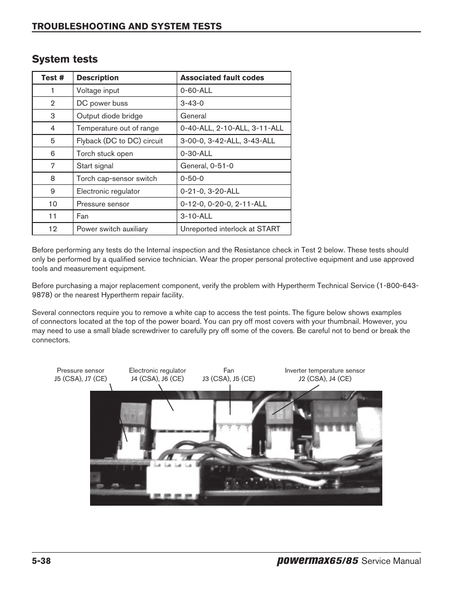 System tests, System tests -38, Powermax | Hypertherm Powermax65 Service Manual Rev.1 User Manual | Page 164 / 248