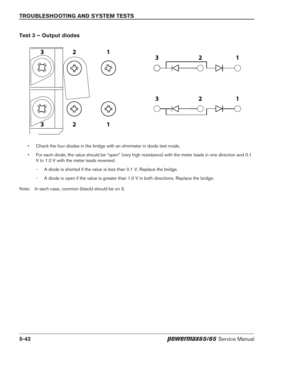 Test 3 – output diodes, Test 3 – output diodes -42, Powermax | Hypertherm Powermax65 Service Manual Rev.1 User Manual | Page 168 / 248