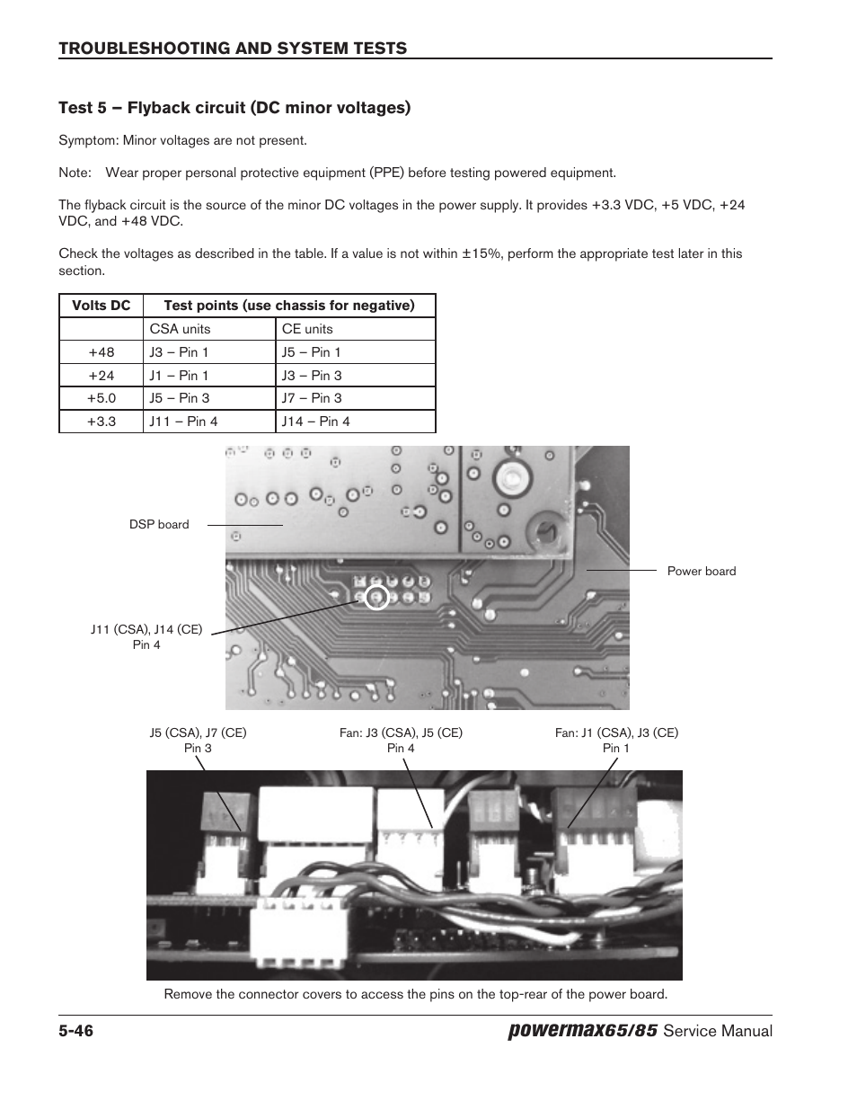 Test 5 – flyback circuit (dc minor voltages), Test 5 – flyback circuit (dc minor voltages) -46, Powermax | Hypertherm Powermax65 Service Manual Rev.1 User Manual | Page 172 / 248