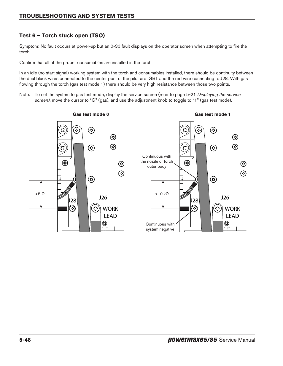 Test 6 – torch stuck open (tso), Test 6 – torch stuck open (tso) -48, Powermax | Hypertherm Powermax65 Service Manual Rev.1 User Manual | Page 174 / 248