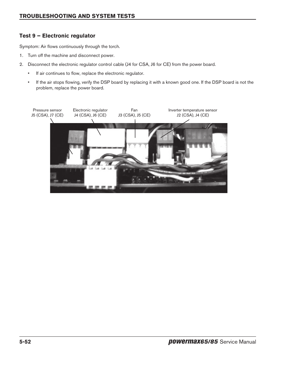 Test 9 – electronic regulator, Test 9 – electronic regulator -52, Powermax | Hypertherm Powermax65 Service Manual Rev.1 User Manual | Page 178 / 248