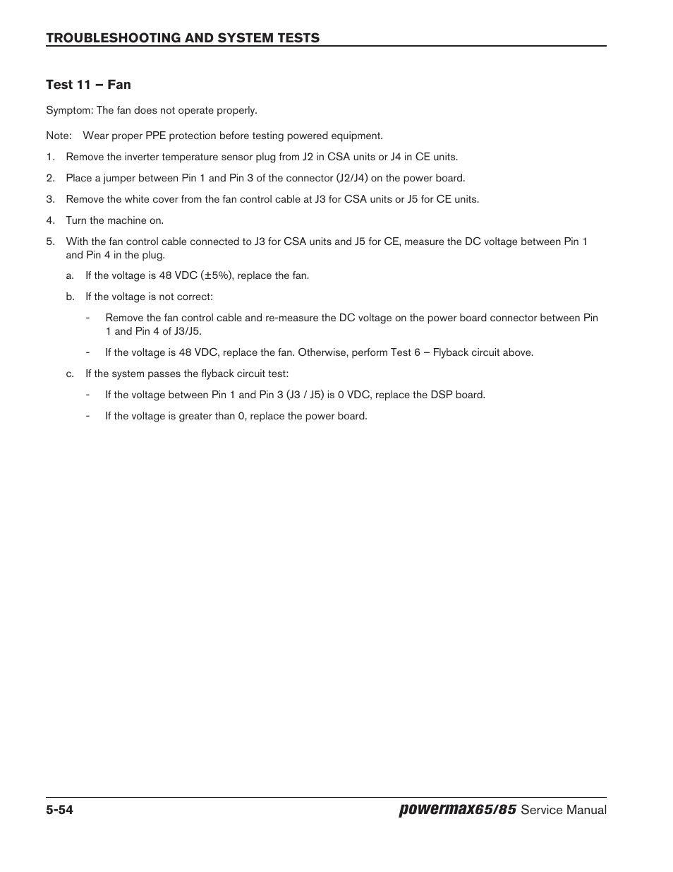 Test 11 – fan, Test 11 – fan -54, Powermax | Hypertherm Powermax65 Service Manual Rev.1 User Manual | Page 180 / 248