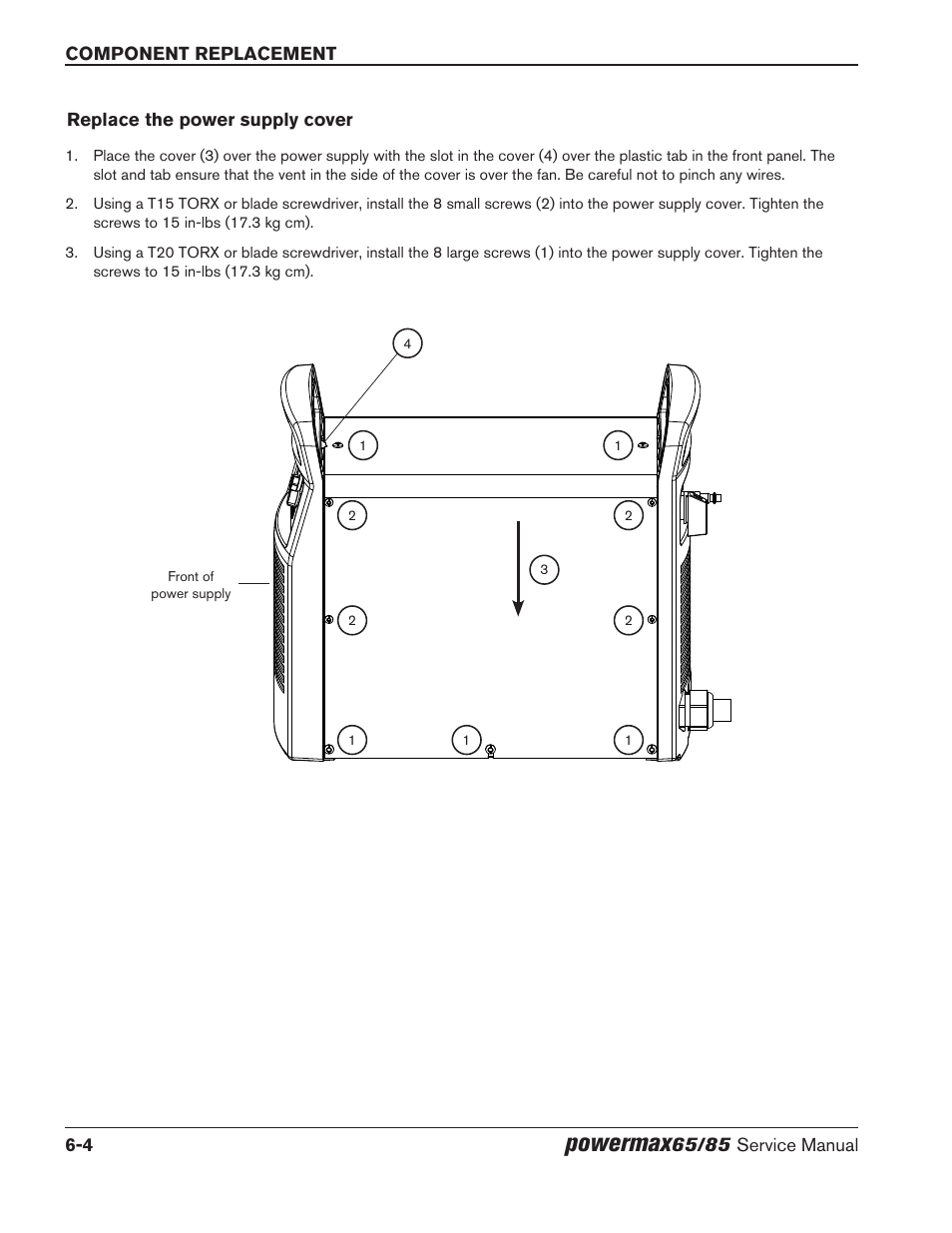 Replace the power supply cover, Replace the power supply cover -4, Powermax | Hypertherm Powermax65 Service Manual Rev.1 User Manual | Page 186 / 248