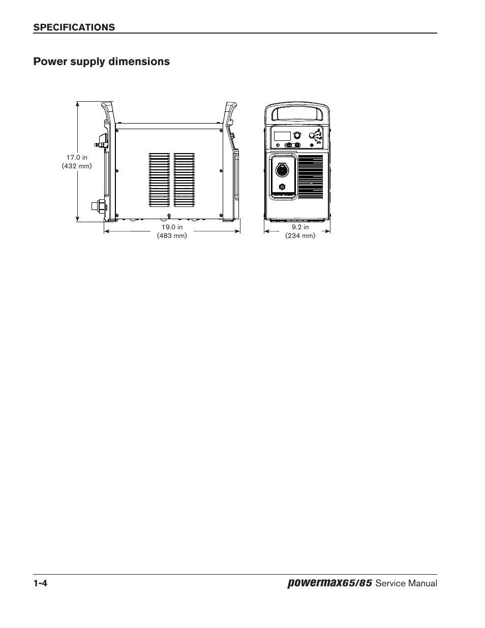 Power supply dimensions, Power supply dimensions -4, Powermax | Hypertherm Powermax65 Service Manual Rev.1 User Manual | Page 20 / 248
