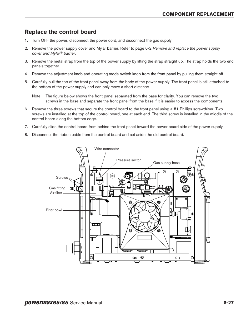 Replace the control board, Replace the control board -27, Powermax | Hypertherm Powermax65 Service Manual Rev.1 User Manual | Page 209 / 248