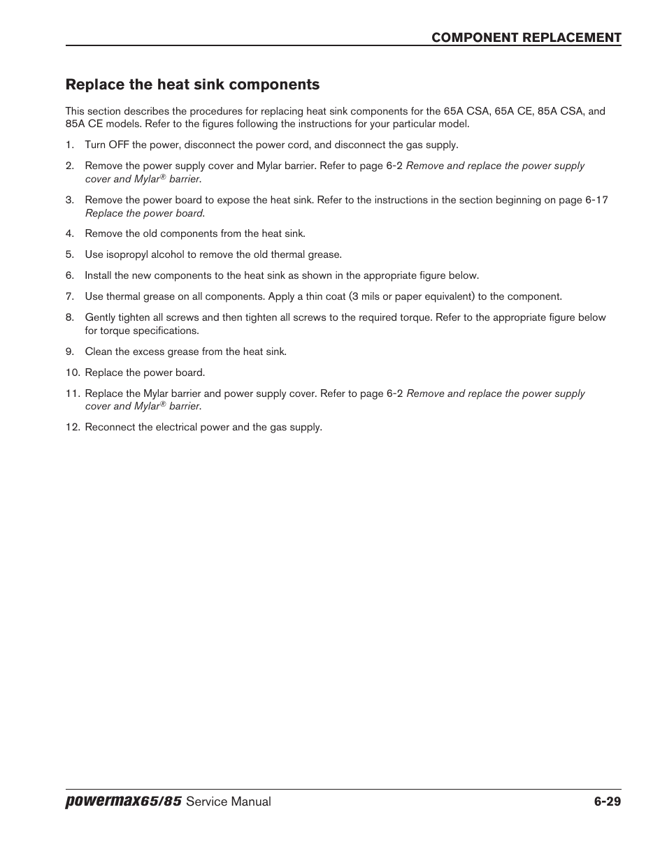 Replace the heat sink components, Replace the heat sink components -29, Powermax | Hypertherm Powermax65 Service Manual Rev.1 User Manual | Page 211 / 248