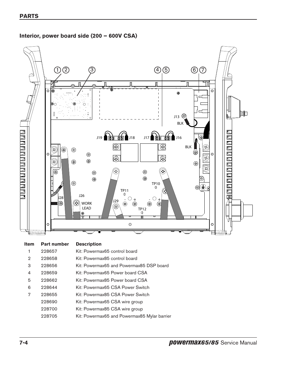 Interior, power board side (200 – 600v csa), Interior, power board side (200 – 600v csa) -4, Powermax | Hypertherm Powermax65 Service Manual Rev.1 User Manual | Page 220 / 248