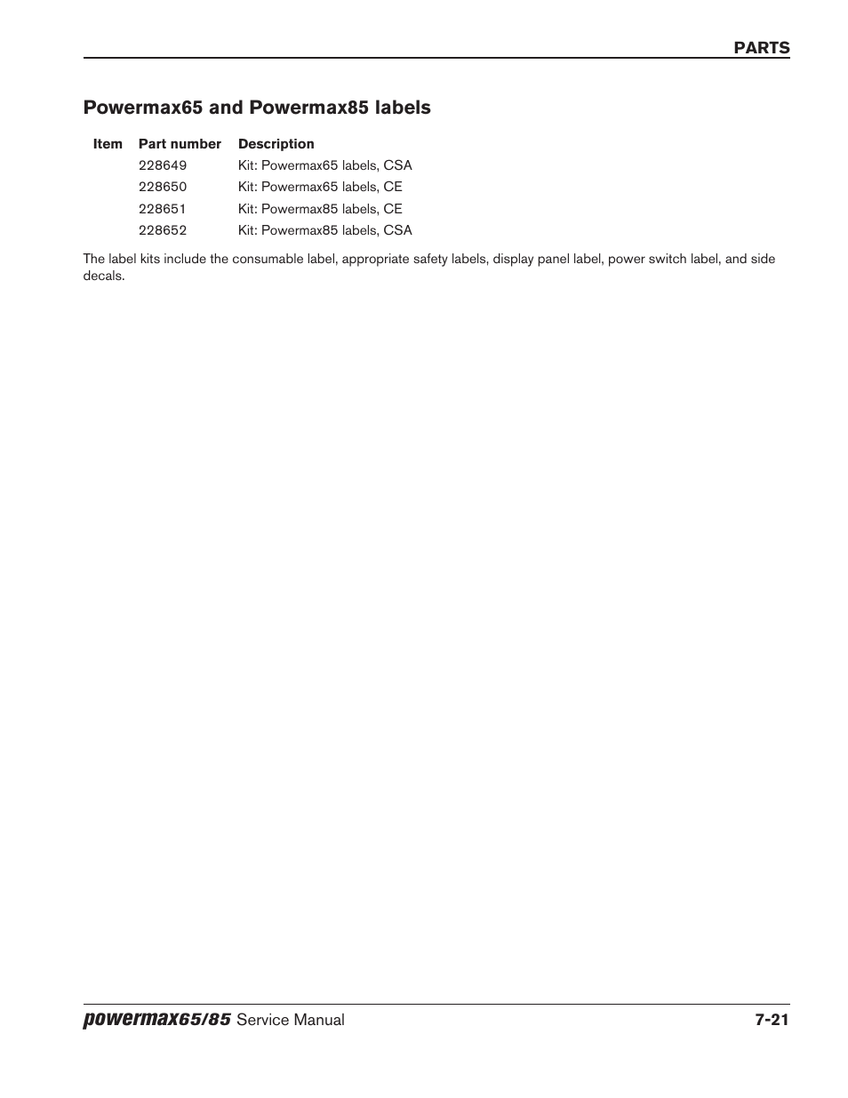 Powermax65 and powermax85 labels, Powermax65 and powermax85 labels -21, Powermax | Hypertherm Powermax65 Service Manual Rev.1 User Manual | Page 237 / 248