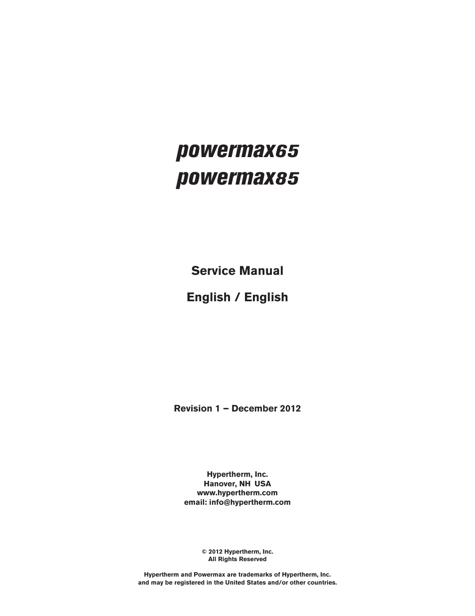 Powermax | Hypertherm Powermax65 Service Manual Rev.1 User Manual | Page 3 / 248