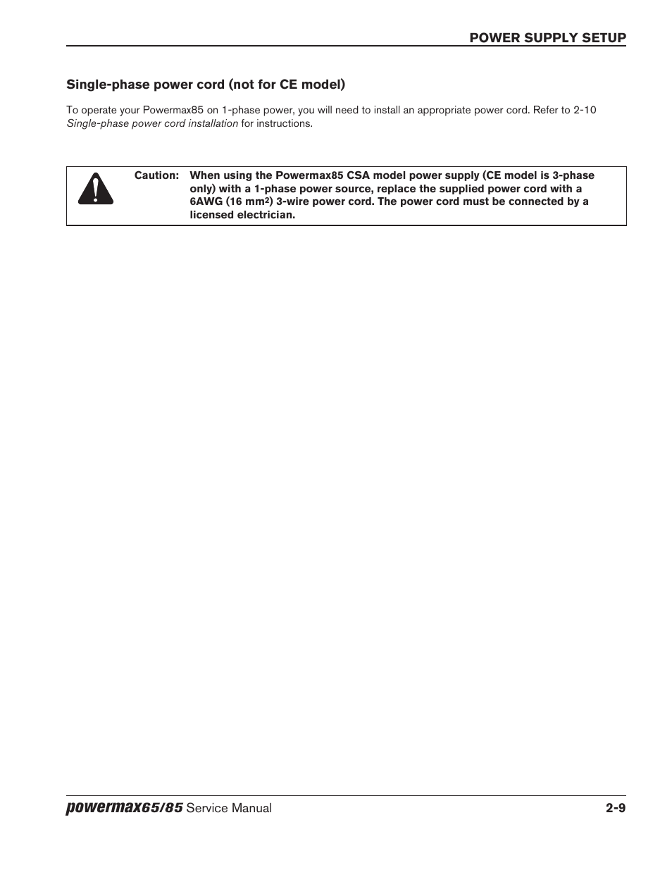 Single‑phase power cord (not for ce model), Single-phase power cord (not for ce model) -9, Powermax | Hypertherm Powermax65 Service Manual Rev.1 User Manual | Page 41 / 248