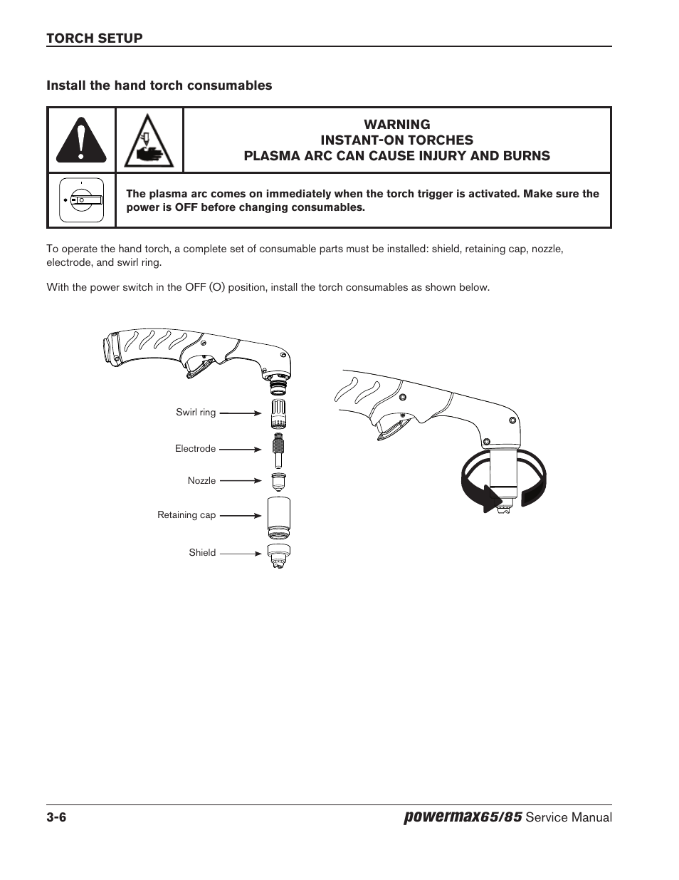 Install the hand torch consumables, Install the hand torch consumables -6, Powermax | Hypertherm Powermax65 Service Manual Rev.1 User Manual | Page 54 / 248