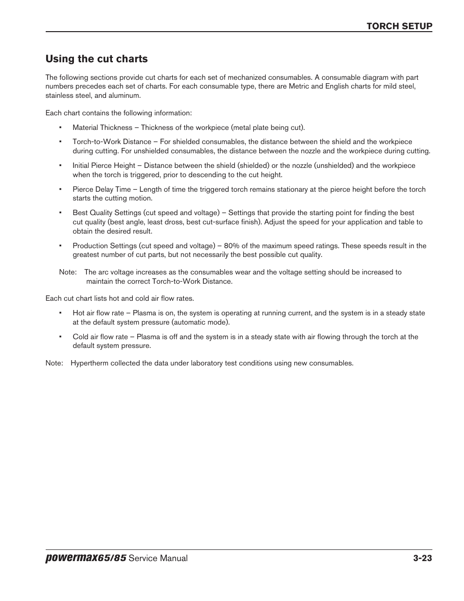 Using the cut charts, Using the cut charts -23, Powermax | Hypertherm Powermax65 Service Manual Rev.1 User Manual | Page 71 / 248