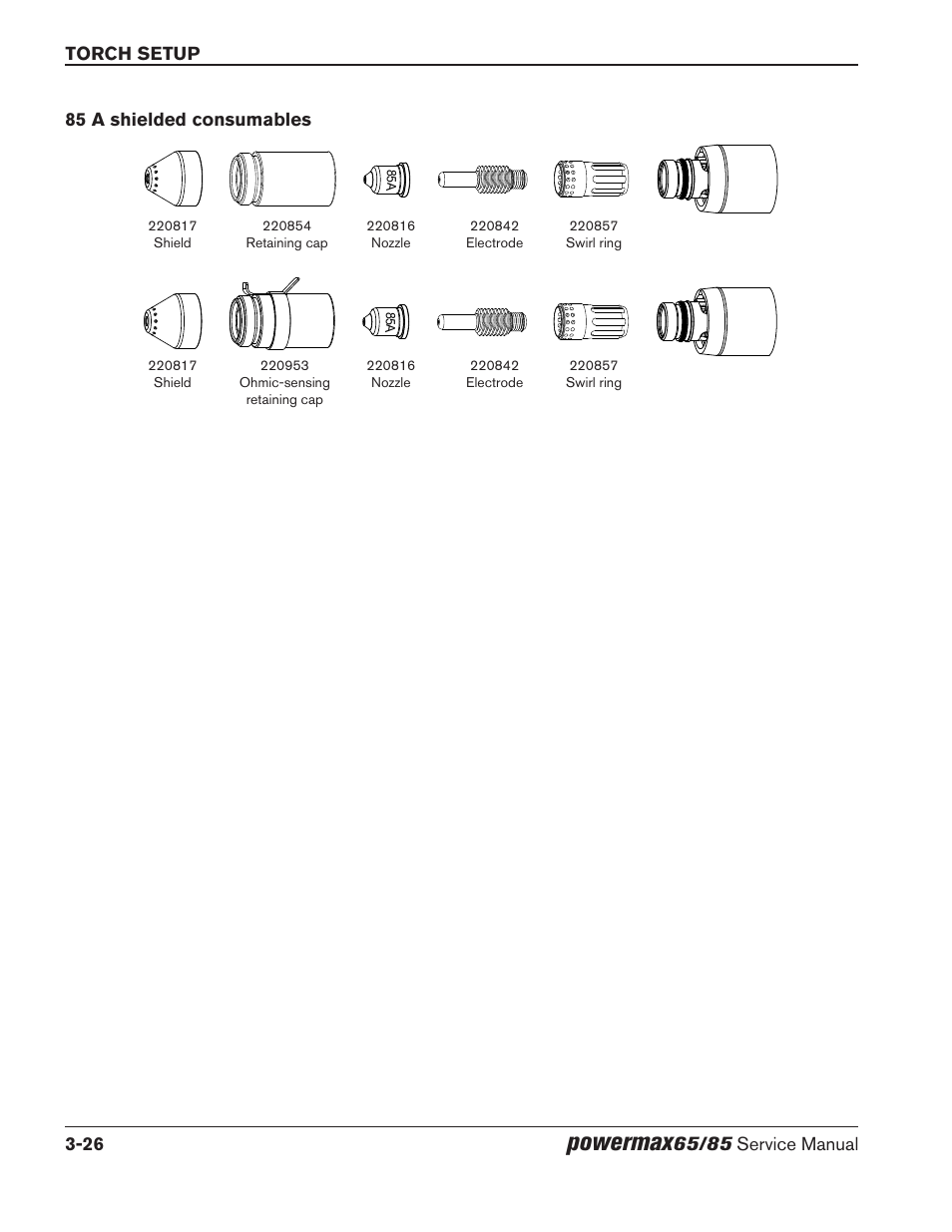 85 a shielded consumables, 85 a shielded consumables -26, Powermax | Hypertherm Powermax65 Service Manual Rev.1 User Manual | Page 74 / 248