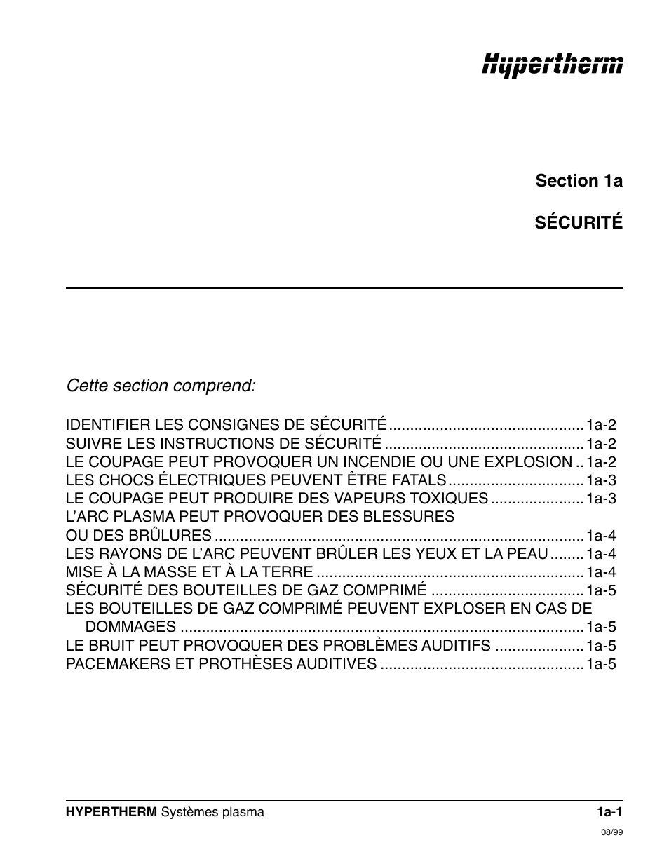 Section 1a sécurité | Hypertherm Powermax900 Service Manual User Manual | Page 16 / 107