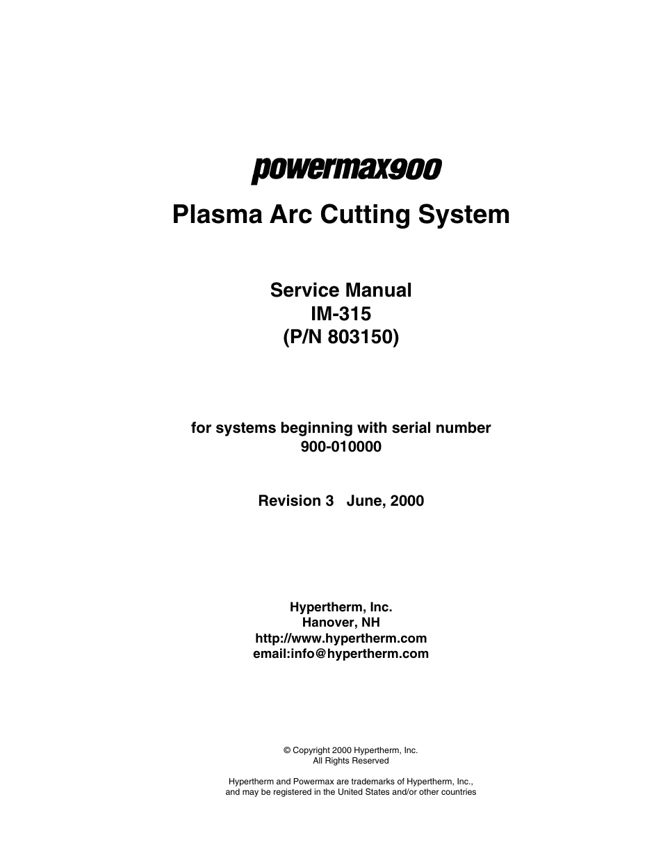 Plasma arc cutting system | Hypertherm Powermax900 Service Manual User Manual | Page 2 / 107