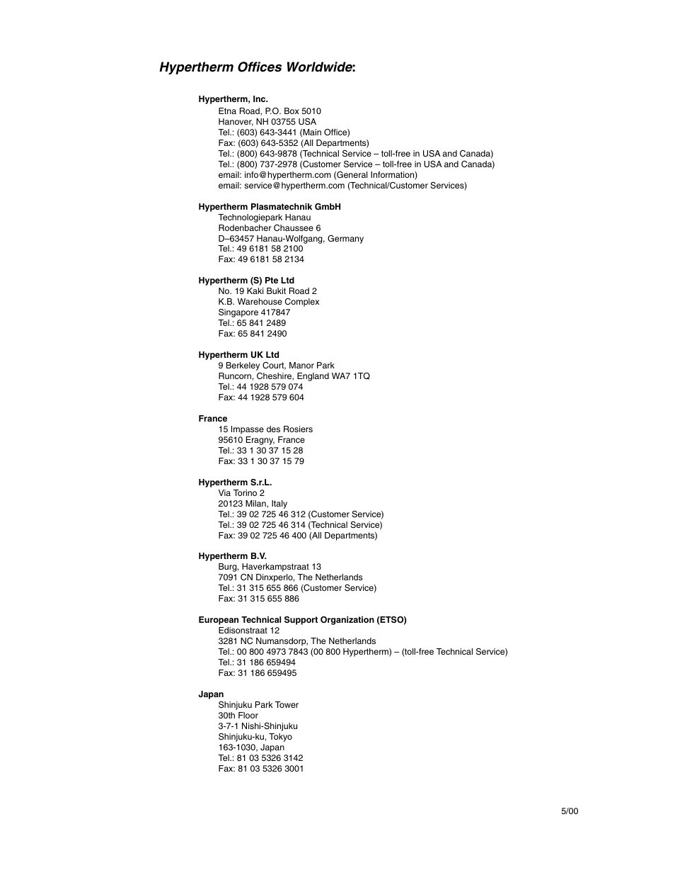 Hypertherm offices worldwide | Hypertherm Powermax900 Service Manual User Manual | Page 3 / 107