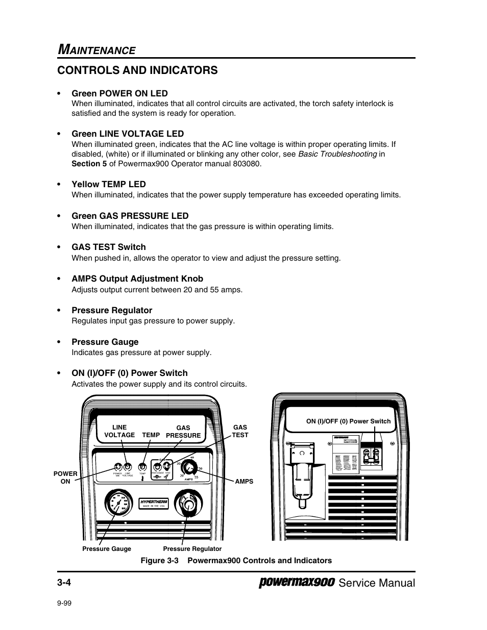 Service manual controls and indicators, Aintenance | Hypertherm Powermax900 Service Manual User Manual | Page 31 / 107