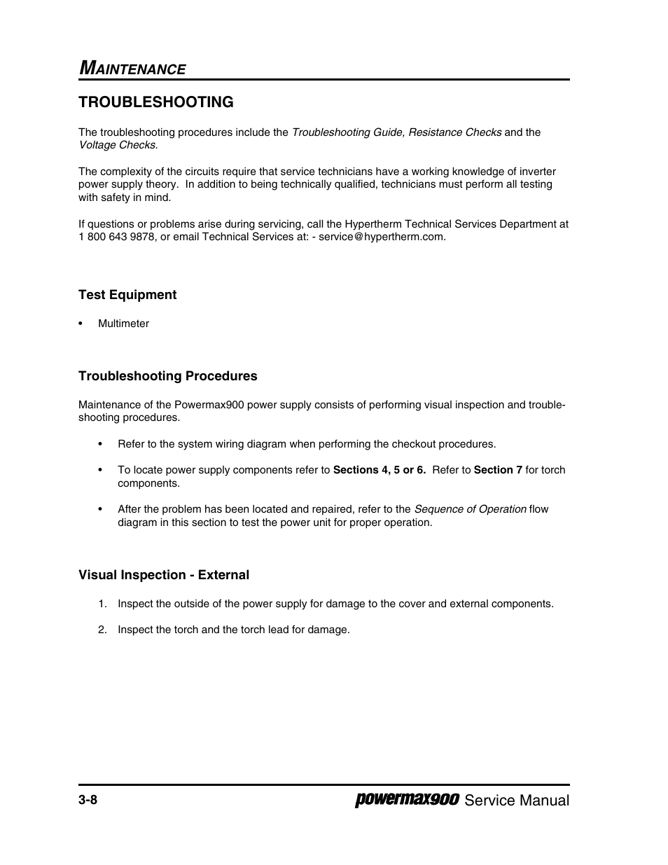 Service manual troubleshooting, Aintenance | Hypertherm Powermax900 Service Manual User Manual | Page 35 / 107