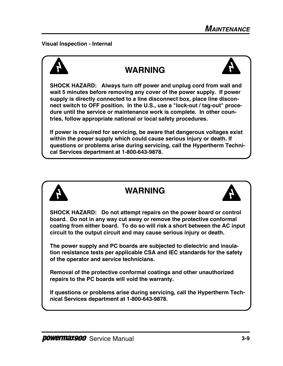 Warning | Hypertherm Powermax900 Service Manual User Manual | Page 36 / 107