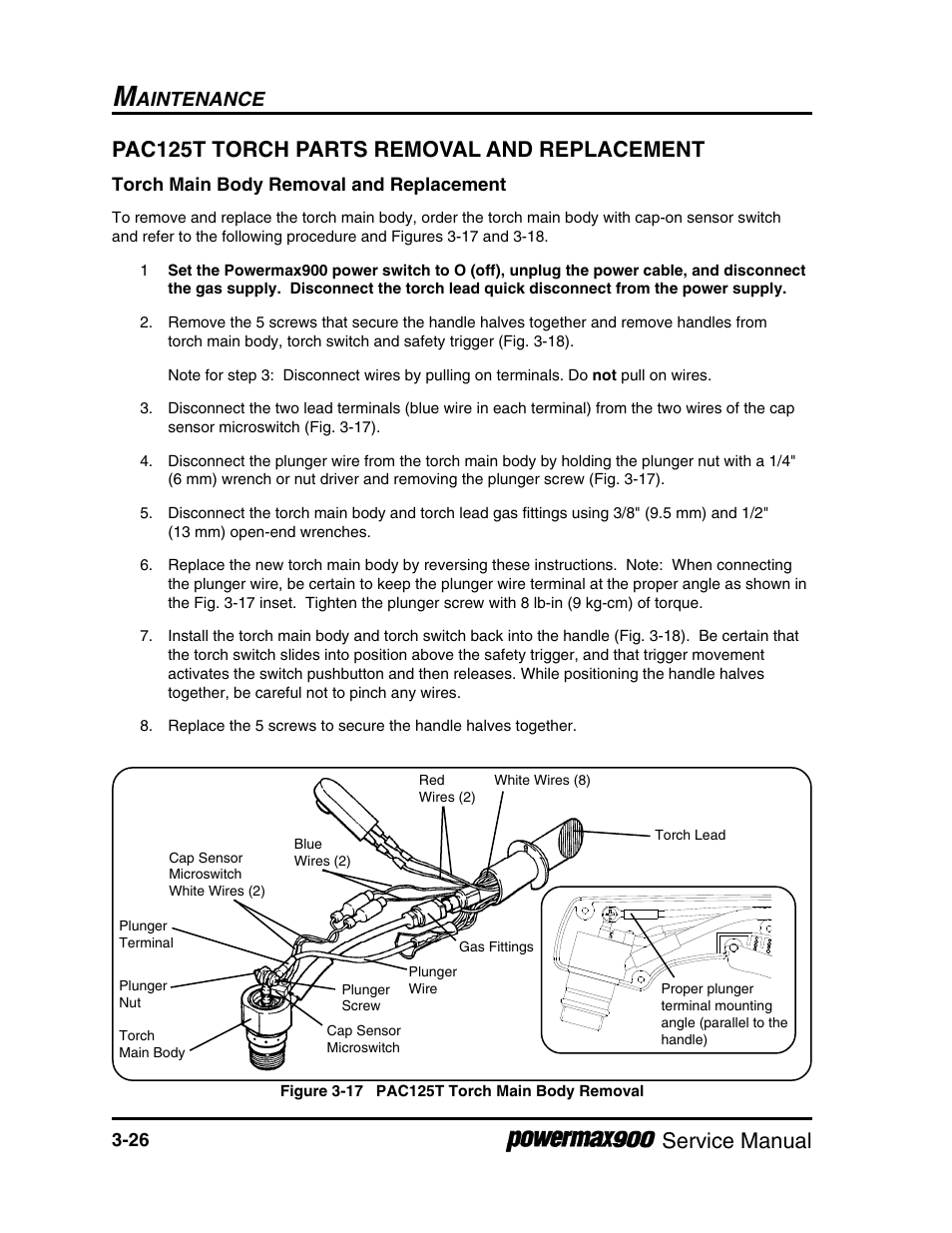 Service manual, Pac125t torch parts removal and replacement, Aintenance | Hypertherm Powermax900 Service Manual User Manual | Page 53 / 107