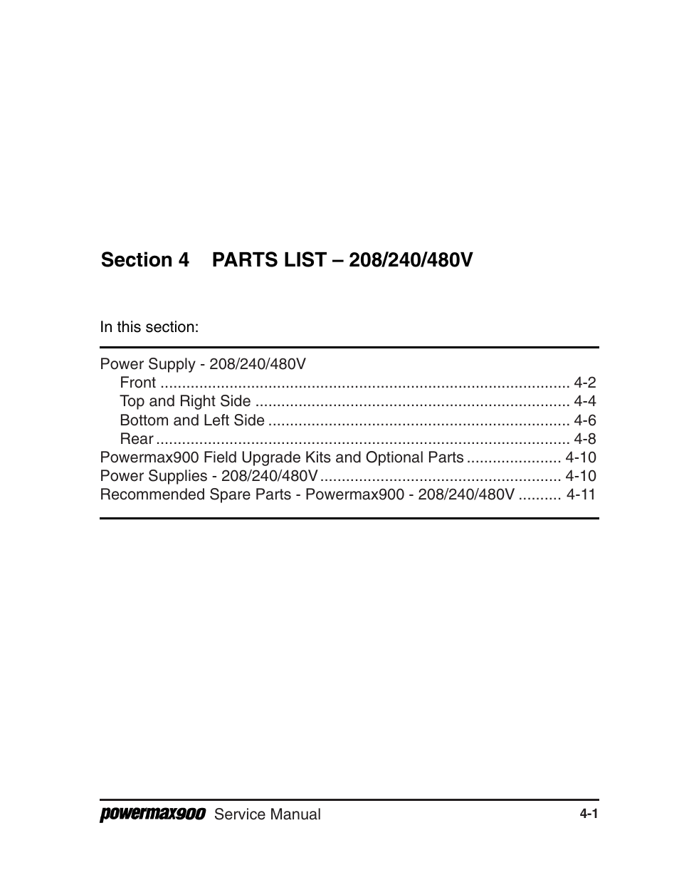 Section 4 parts list-208/240/480v | Hypertherm Powermax900 Service Manual User Manual | Page 58 / 107