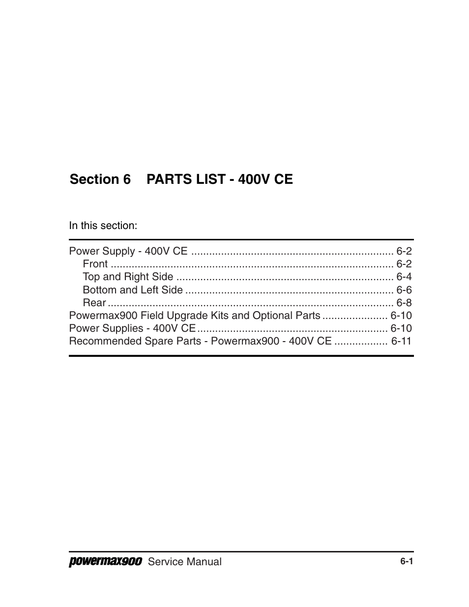 Section 6 parts list-400v ce, 400v ce | Hypertherm Powermax900 Service Manual User Manual | Page 82 / 107