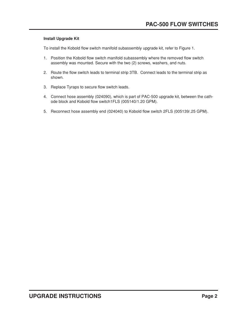 Upgrade instructions pac-500 flow switches | Hypertherm PAC500 Flow Switch Upgrade User Manual | Page 4 / 5